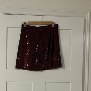 H&M Wine Red Sequin Mini Skirt